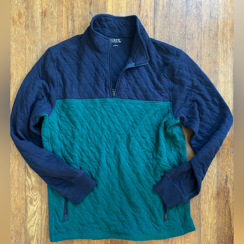 J Crew Quilted half-zip pullover in colorblock Mens L
